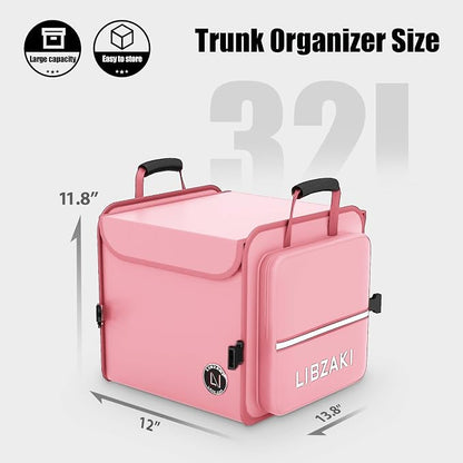 LIBZAKI Car Trunk Storage Organizer, Collapsible Trunk Storage Box for Car Truck SUV-Pink