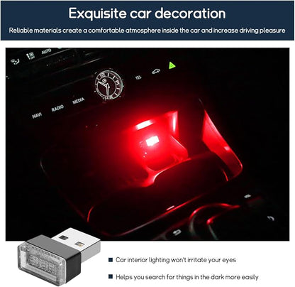 Dickno 4 PCS USB LED Car Interior Atmosphere Lamp, Portable Mini LED Night Light, Plug-in USB Interface Trunk Ambient Lighting Kit, Universal Vehicle Interior Accessories (White+Red)