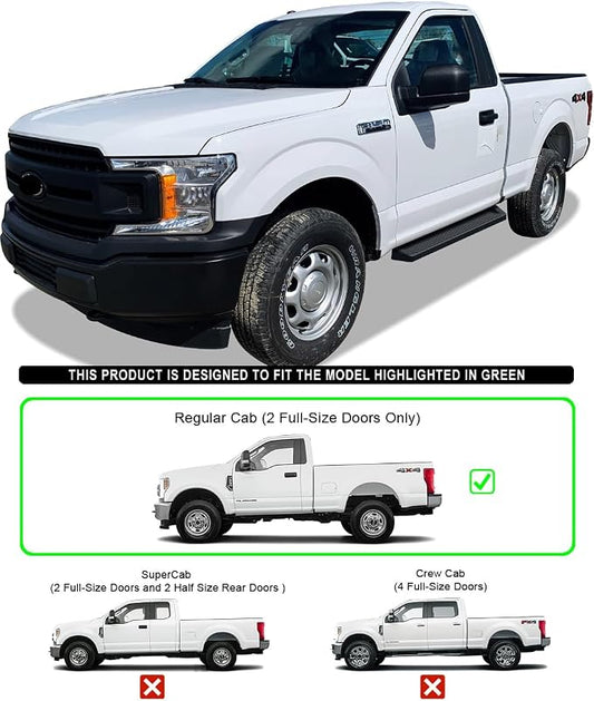 APS Black Running Boards Style Compatible with Ford F150 2015-2026 Regular Cab & F-250 F-350 Super Duty 2017-2026 (Nerf Bars Side Steps Side Bars)