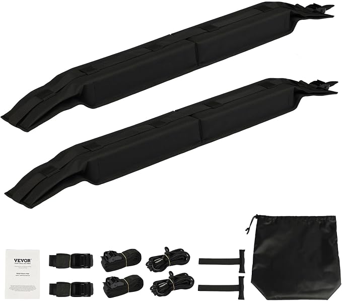 VEVOR Soft Roof Rack Pads, 31.5" Universal Car Roof Rack Pad, 176LBS Load Capacity Surfboard Rack for Car with 4 Tie-Down Straps, 2 Quick Loop Straps & Storage Bag for SUP Canoe Snowboard Paddle Board