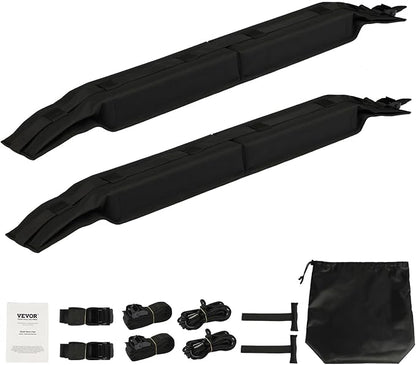 VEVOR Soft Roof Rack Pads, 31.5" Universal Car Roof Rack Pad, 176LBS Load Capacity Surfboard Rack for Car with 4 Tie-Down Straps, 2 Quick Loop Straps & Storage Bag for SUP Canoe Snowboard Paddle Board