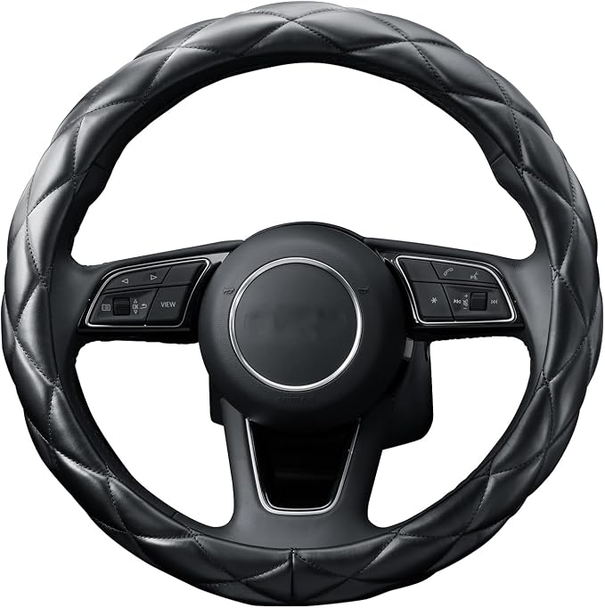 YHONGJT Soft Microfiber Leather Steering Wheel Cover, Universal 15 Inch for Women Girls, Fit Vehicles, Sedans, SUVs, Vans, Trucks - Black