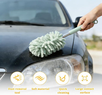 Zpana 2PCS Car Interior Duster with Extension Pole, Soft Chenille Retractable Washable Dash Detailing Cleaner, Auto Window Cleaning Brush Duster for Interior Exterior, Universal Fit (Green)