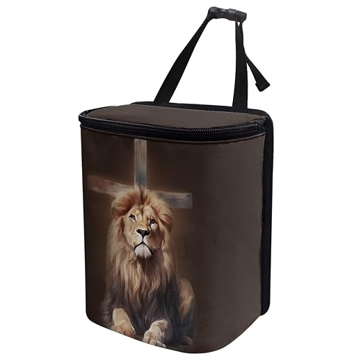 Talayituse Lion Cross Print Car Trash Can with Lid, Leak Proof Auto Trash Bag Hanging Vehicle Garbage Can Multipurpose Storage Container for Back Seat Road Trip