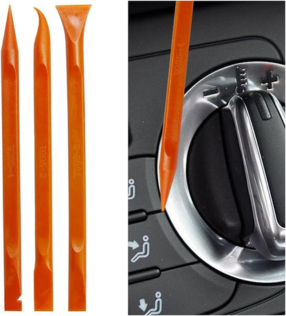 3PCS Plastic Scraper Tool - Multi-Purpose Non-Scratch Scrapers Cleaning Tool for Tight Spaces - Pen-Shaped Label Sticker Remover Scraper for Car Detailing Kitchen Crevices Gaps (Orange)