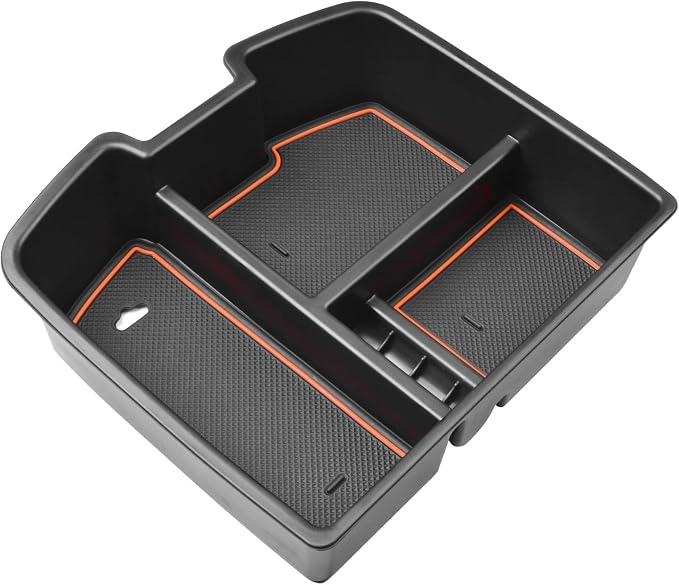 HGWEI Center Console Organizer Compatible with 2007-2014 Chevy Silverado GMC Sierra Avalanche Tahoe Suburban Yukon Yukon XL Accessories, Floor Mounted Center Console ONLY, Orange Trim