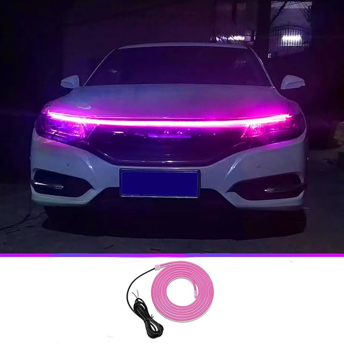Universal Car Hood Daytime Running Light Strip, 79 Inch Car Hood Light Strip, Waterproof Led Hood Light Belt Flexible Led Auto Decorative Atmosphere Lamp 12V (Pink)