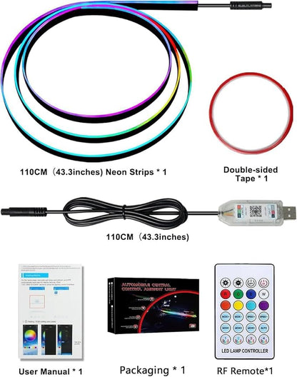 Acrylic LED Lights for Car, 43.3in RGB Strip Light Car LED Lights Interior with USB Port, App Control, Music Sync, 146 LEDs Interior Ca r Lights for Women Men Gifts