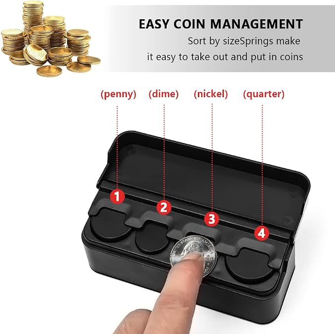 Compact Coin Holder for Car - 4 Compartment&Automatically Holds Coins Coin Organizer(1 Dollar,Quarter,Dimes) - Universal Center Console Coin Case for Car Taxi SUV Truck(2Pack) (2 Pack)
