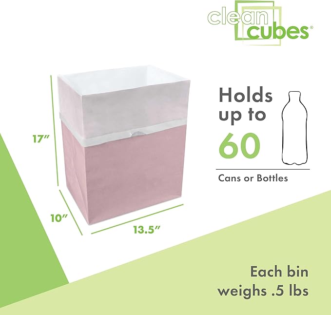 Clean Cubes 13 Gallon Disposable Pop-Up Trash Cans (6-Pack) with Fitted Bags – Foldable Garbage & Recycling Bins for Parties, Events & Kitchen (Pink, 17" H x 13.5" W x 10" D)