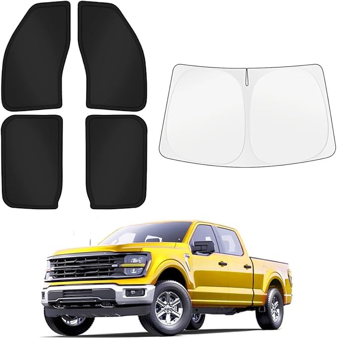KUST Car Window Shades for Ford F-150 2021-2025 2026 (4-Door) F150 Accessories Windshield Sun Shade Side Window Cover UV Block Privacy Protection for Camping Blackout Rear Back Full Set 5PCS