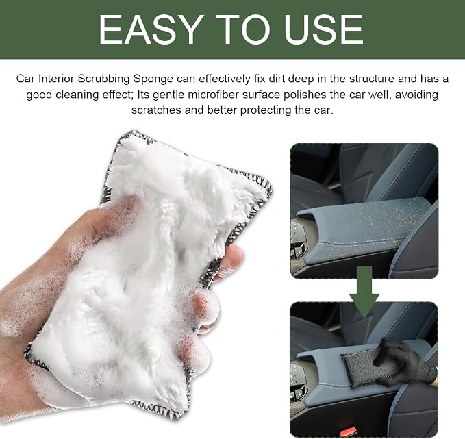 2PCS Car Interior Scrubbing Sponge, Scrub Pads Car Detailing, 5.9'' x 3.5'' Microfiber Auto Interior Cleaning Scrub Applicator, Auto Wash Sponge Pad for Vehicles Leather Plastic (Gray White)