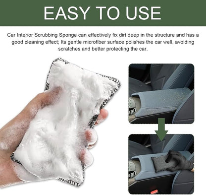 2PCS Car Interior Scrubbing Sponge, Scrub Pads Car Detailing, 5.9'' x 3.5'' Microfiber Auto Interior Cleaning Scrub Applicator, Auto Wash Sponge Pad for Vehicles Leather Plastic (Gray White)