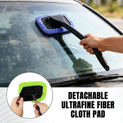 Windshield Cleaner Tool, Windshield Cleaning Tool, Car Window Cleaner with 4 Reusable and Washable Microfiber Pads and Extendable Handle, Auto Inside Glass Wiper Kit for Auto Glass Cleaning