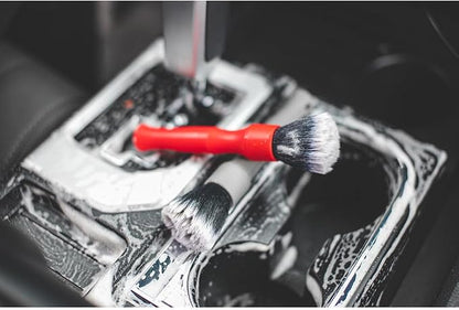 Detail Factory - Synthetic Detailing Brush Set - Long & Short Brush - Ultra-Soft Interior Car Cleaning Brushes for, Screens, Emblems, & Tight Spaces - Red