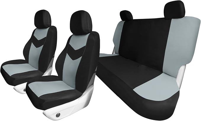 Universal Fit Chevron Flat Cloth Car Seat Covers Full Set - Gray