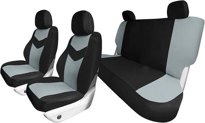 Universal Fit Chevron Flat Cloth Car Seat Covers Full Set - Gray