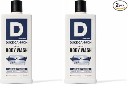 Duke Cannon Supply Co. Thick High Viscosity Body Wash - 3X Thicker, Plant-Based, Mineral-Enriched Body Wash for Men - Sandalwood and Lavender - Mens Body Scrub - Midnight Swim (18 oz) (Pack of 2)