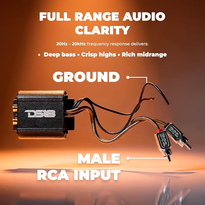 DS18 NF1 Car Audio Noise Filter RCA Ground Loop Isolator, Eliminates Alternator Whine & Static, Inline Plug & Play, 20Hz–20KHz Full Range Sound Enhancer for Amplifiers & Stereo Systems