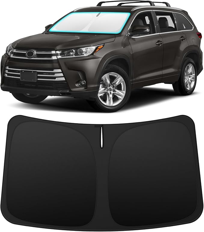 INSAUTO Custom Fit Windshield Sun Shade Accessories for Toyota Highlander 2014-2019, Foldable Front Window Sunshade, UV & Heat Reflector, Keeps Interior Cool, Includes Storage Bag