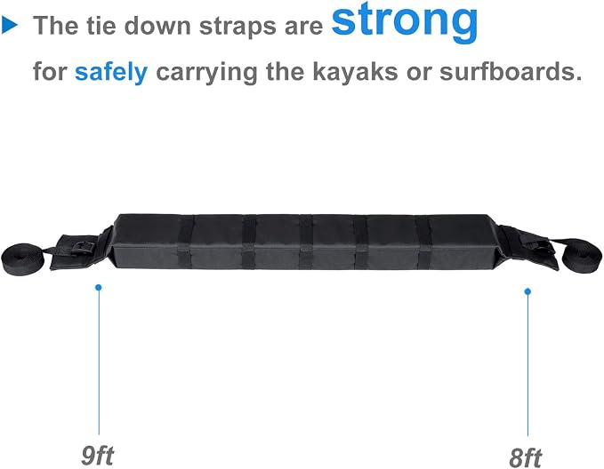 WOOWAVE Kayak Roof Rack Pads Universal Car Roof Rack Soft Premium Surf Crossbars Cross Bars for Surfboard SUP Paddleboard with 2 Waterproof Tie Down Straps and Portable Storage Bag, 33in Long (Pair)