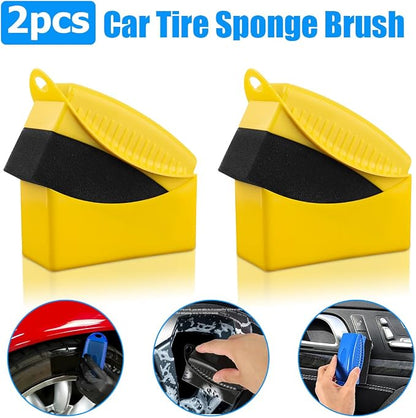 BESULEN 2 Pcs Tire Contour Dressing Applicator, Car Wheel Dressing Shine Sponge with Lid, Polishing Sponge Wax Buffing Pads for Auto, Foam Brush with Cover, Automotive Cleaning Accessories (Yellow)