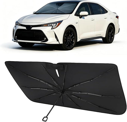 Proadsy Windshield Sun Shade Umbrella for Toyota Corolla 2019-2025 2026 Foldable Car Umbrella Sunshade with Soft TPU Handle Spring Structure Crystal Cooling Material Protect Car from Rays & Heat