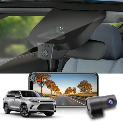 Fitcamx Front 2K+Rear 1080P Dash Cam Adapts for Toyota Grand Highlander 2024-2026 & Hybrid (HD2-0E130), OEM Look, 2 Way HD Video, WiFi & APP, Loop Recording, G-Sensor, Easy to Use, 64GB Card