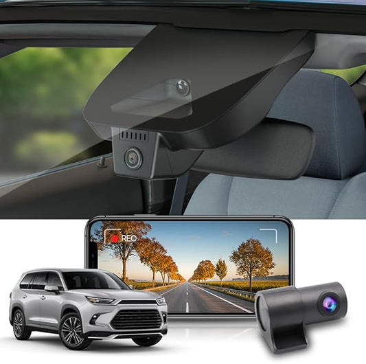 Fitcamx Front 2K+Rear 1080P Dash Cam Adapts for Toyota Grand Highlander 2024-2026 & Hybrid (HD2-0E130), OEM Look, 2 Way HD Video, WiFi & APP, Loop Recording, G-Sensor, Easy to Use, 64GB Card