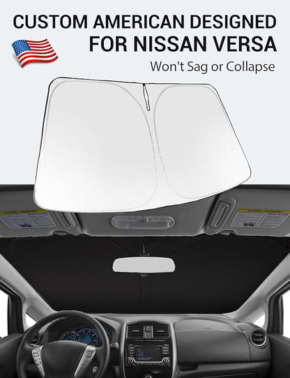 Proadsy 2026 Upgrade Windshield Sun Shade Custom Fit 2012-2018 Nissan Versa Foldable Front Sunshade Protector Sun Visor Blocks UV Rays Keep Car Cooler