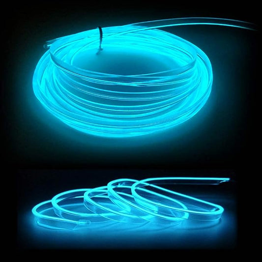 MaxLax El Wire Ice Blue Interior Car LED Strip Lights, 3m neon Wire 12V with Fuse Protection for Automotive Car Interior Decoration with 6mm Sewing Edge