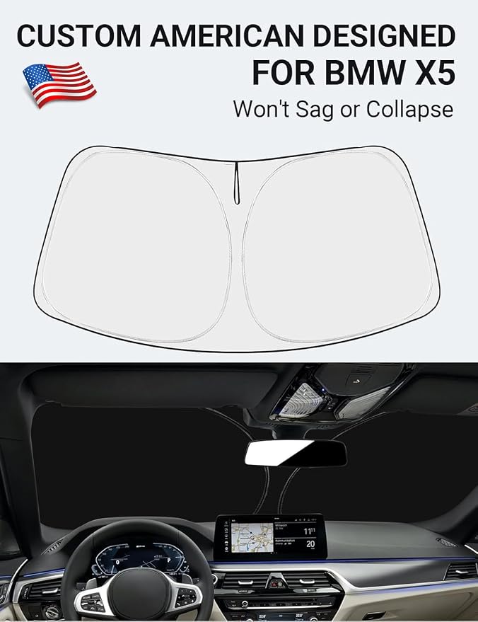 Proadsy Windshield Sun Shade for 2019-2025 2026 BMW X5 M Sport xLine SUV 4-Layer Foldable Front Sunshade Protector Sun Visor Blocks UV Rays Keep Car Cooler Accessories
