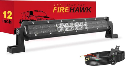 Firehawk LED Light Bar 12 Inch 40,000LM, 2026 New Japanese L-A-B Chips, Spot Flood Combo Beam, Driving Off Road Fog Work for Truck Pickup ATV UTV SUV Cart IP68 Waterproof with 12V Wiring Harness kit