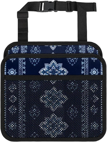 Car Backseat Organizer, PU Leather Back of Seat Cars Hanging Organizer with Pockets Leakproof Car Garbage Bags Hanging Car Seat Storage Box Travel Accessories Foldable (Tribal-floral Vintage Blue)