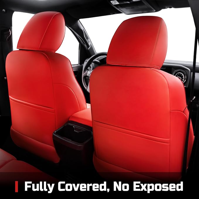 Carlimeki Leather Seat Covers Custom Fit for Tacoma Gen 3rd (2016-2023) Double & Crew Cab, for SR, SR5, Limited, TRD Pro, TRD Sport, TRD Off-Road, Trail Special Edition - Fully Covered
