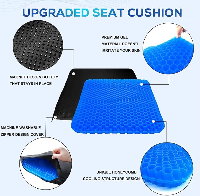 Gel Seat Cushion for Long Sitting Pressure Relief (Super Large & Thick) - Non-Slip Gel Chair Cushions for Back,Sciatica,Tailbone Pain Relief - Seat Cushion for Office Desk Chair,Car Seat,Wheelchair