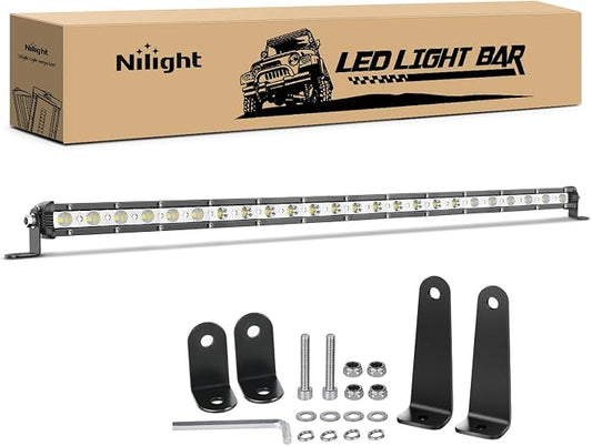 Nilight Single Row LED Light Bar Ultra-Slim Spot Flood Combo Pod 25 Inch 72W Fog Light Driving Work Roof Bumper Lighting for Offroad 4x4 Trucks Pickup SUV ATV UTV
