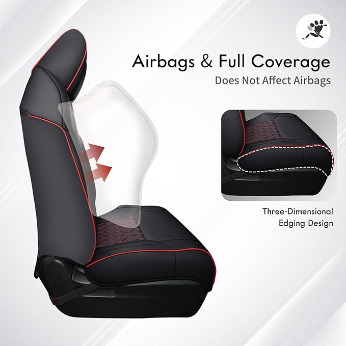 Huidasource Tacoma Seat Covers Front&Rear, Full Coverage Waterproof Car Seat Cover Fit for 2005-2015 Double & Crew Cab 2nd Gen Toyota Tacoma Base Prerunner SR5 Limited TRD Sport(Full Set/Black&Red)