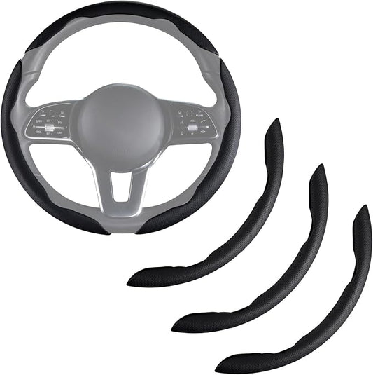 Nappa Leather Car Steering Wheel Cover for Men Women, Ultra-Thin Non-Slip Breathable Microfibre, Universal for 14.5"-15" Steering Wheel - Black