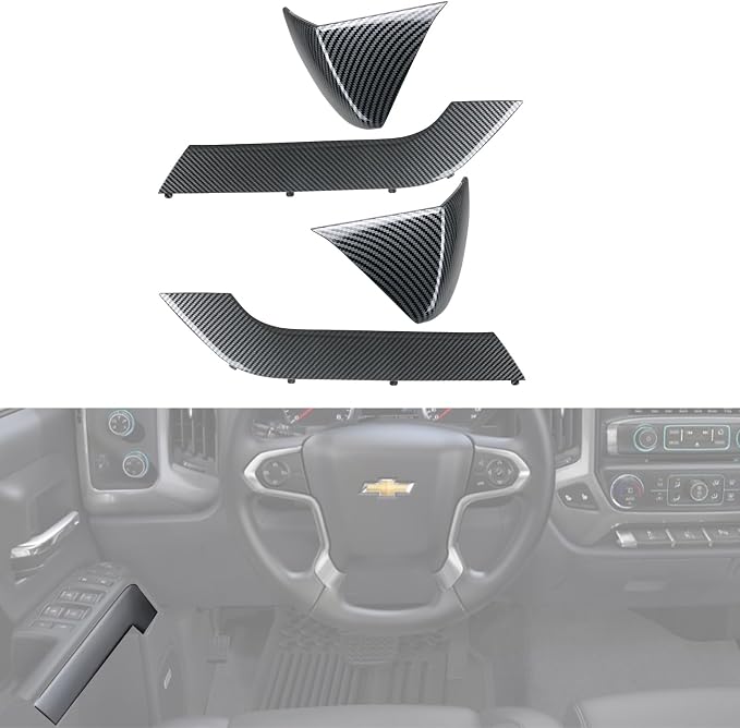 4PCS Door Armrest Cover Trim Kit Front&Rear Left Right Side Door Panel Arm Rest Bezel Set Carbon Fiber Compatible with 2014-2020 Chevy Silverado GMC Sierra Double Cab