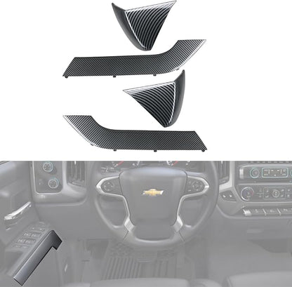 4PCS Door Armrest Cover Trim Kit Front&Rear Left Right Side Door Panel Arm Rest Bezel Set Carbon Fiber Compatible with 2014-2020 Chevy Silverado GMC Sierra Double Cab