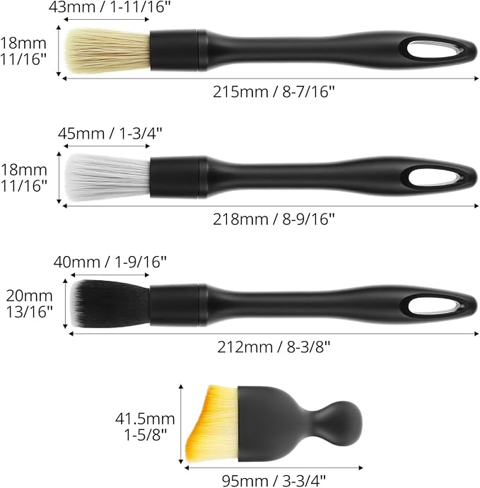 QWORK Car Detailing Brush Set for Interior & Exterior Cleaning, 7Pcs Ultra Soft to Hard Bristle Brushes for Dashboard, Leather, Wheels & Emblems, Auto Detailing Tools for Deep Car Care