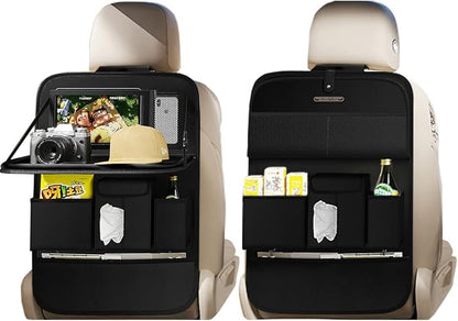 XDV Car Seat Organizers,Multi-functional Back Seat Protectors, Storage Pouches, and Tray Holders (for Cars, Kids, Seat Back and Rear Seats) (Plain Black, 2 Pcs)