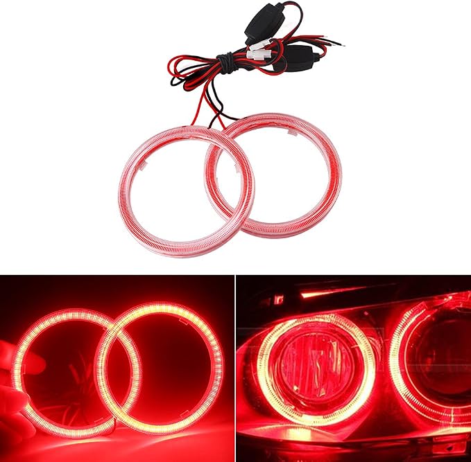 Qasim 1 Pair Red 63SMD 80MM Halo Rings Car Angel Eyes DRL Fog Lights COB LED With Cover 12V 24V