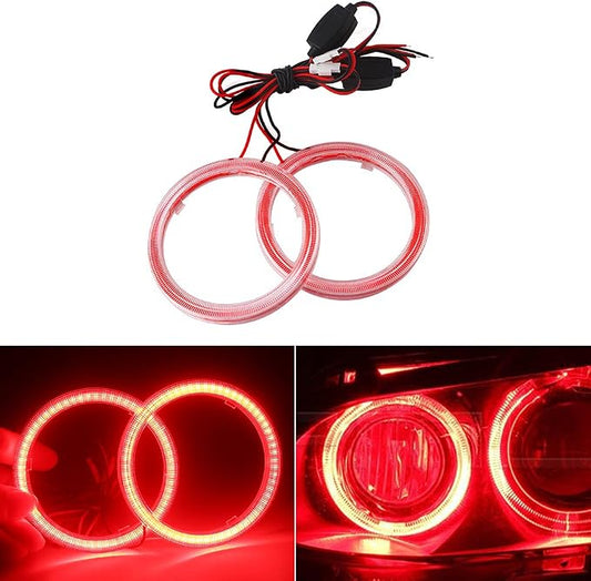 Qasim 1 Pair Red 63SMD 80MM Halo Rings Car Angel Eyes DRL Fog Lights COB LED With Cover 12V 24V