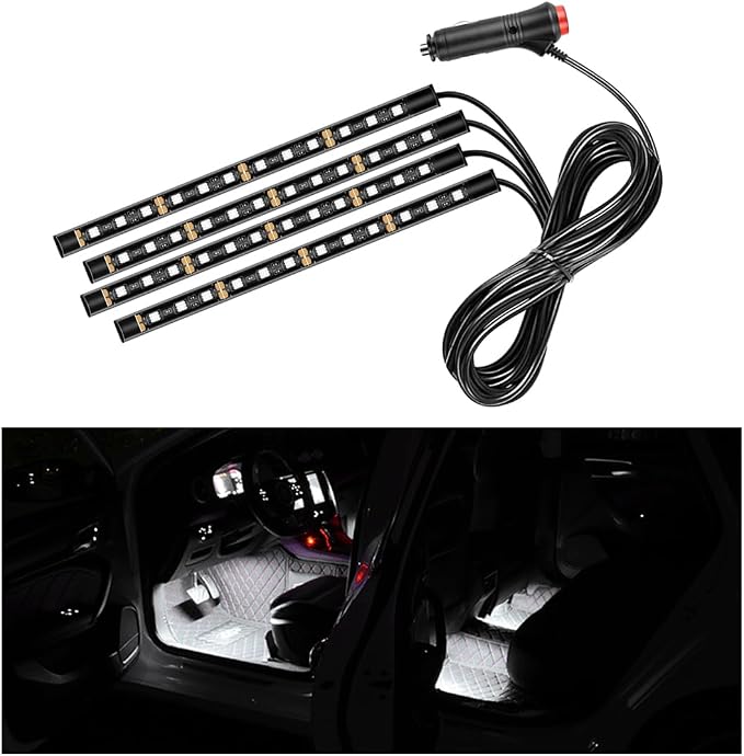 Ohleats Car LED Strip Light, 48 LED RGB Auto Interior Atmosphere Lights, Cigarette Lighter Under Dash Ambient Night Light, Interior Lamp Lighting Kit (White, Cigarette Lighter)