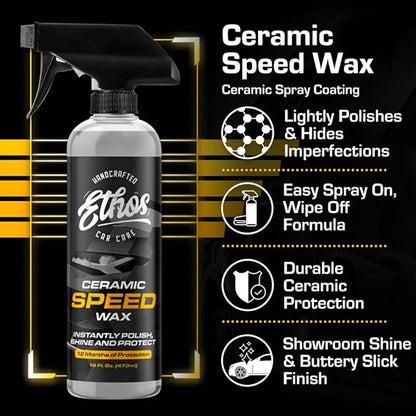 Ethos Ceramic Speed Wax – SiO2 Ceramic Coating Spray for Cars – Hydrophobic Car Wax Spray Top Coat Polish – High Gloss Shine, Ceramic Spray Wax – 12+ Month Protection