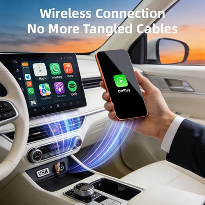2026 Wireless CarPlay Adapter for iPhone No Audio Lag Auto-Connect Plug and Play Convert Factory Wired to Wireless CarPlay Bluetooth 5.2 and 2.4GHz&5.8GHz Wi-Fi Includes USB and Type C (Orange)