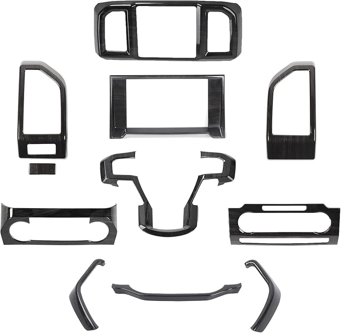 JeCar 11PCS Interior Decoration Trim Kit for Ford F150 2015-2020 Steering Wheel & Center Console Trim Dashboard & Rear Air Conditioner Vent Cover (Black Wood Grain)