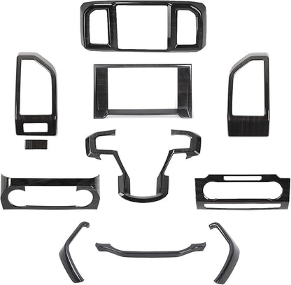 JeCar 11PCS Interior Decoration Trim Kit for Ford F150 2015-2020 Steering Wheel & Center Console Trim Dashboard & Rear Air Conditioner Vent Cover (Black Wood Grain)